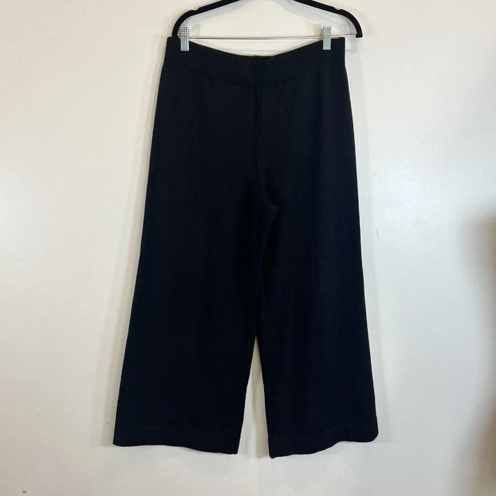Dex Clothing NWT Black Ribbed Wide Leg Hi Rise Cropped Pants Heavy Knit Black L